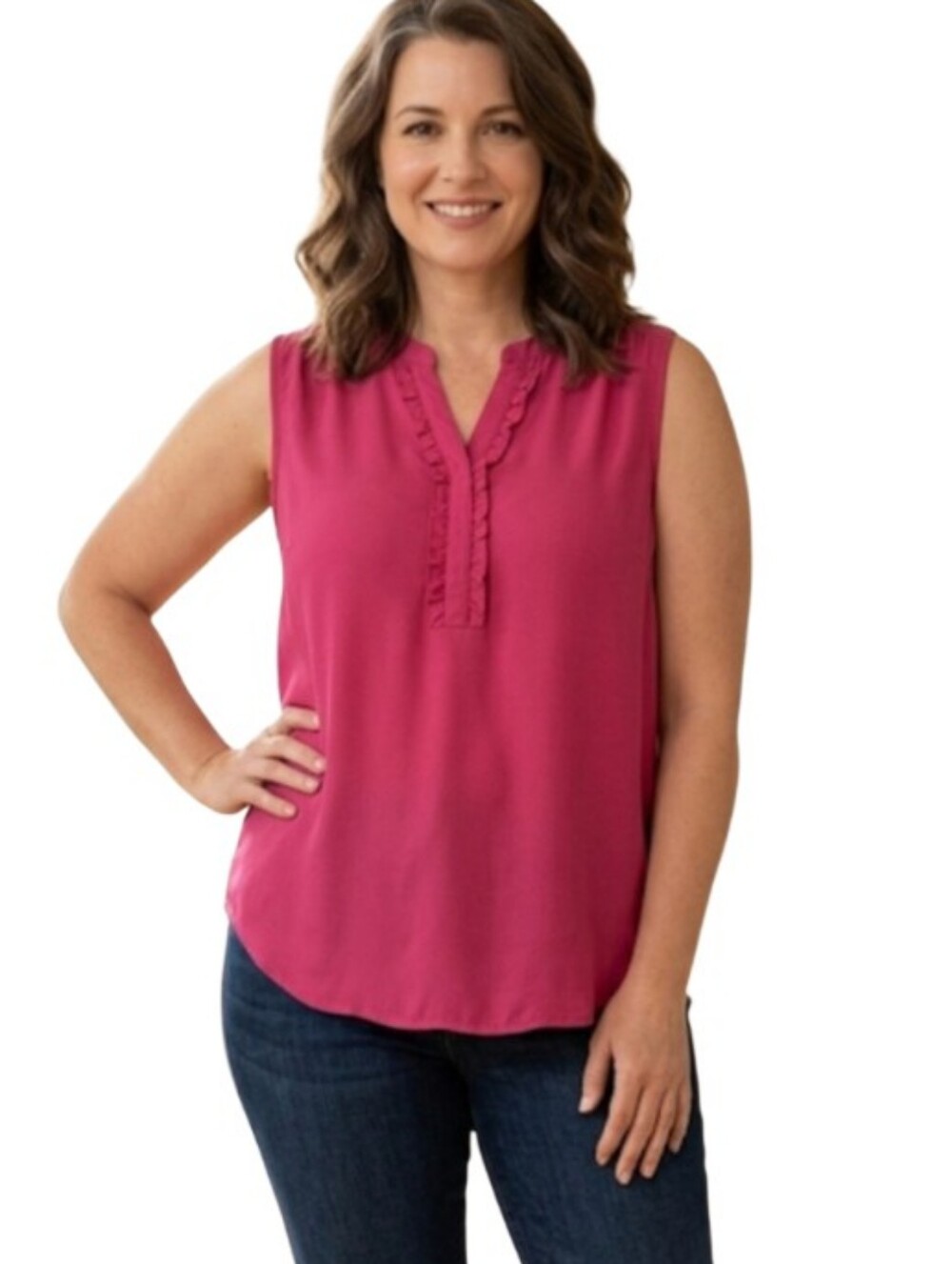 "Love Fire" Ladies (L) Cute Sleeveless Button Down Pink Top